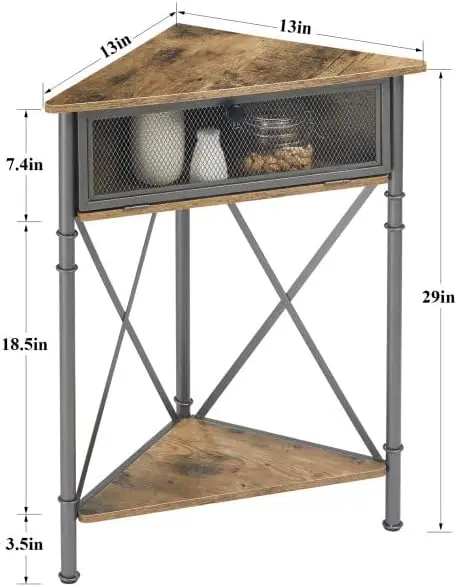 3-Tier Storage Cabinet with Doors & Metal Frame, Shelf Organizer for Small Space, Living Room, Kitchen, Bathroom – Grey/Black