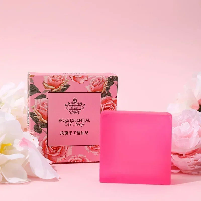 New Rose Essential Oil Soap Handmade Treatment Acnes Face Moisturizing Gently Anti Rebelles Smooth Butter Bath Skin Care Tool facial cleansing soap