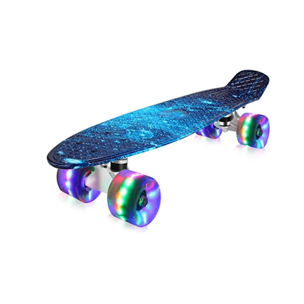 

Mini Cruiser Skateboard 22Inch Fish Board Children Scooter Longboard Penny Board Skate Board for Beginners Teens(Blue)