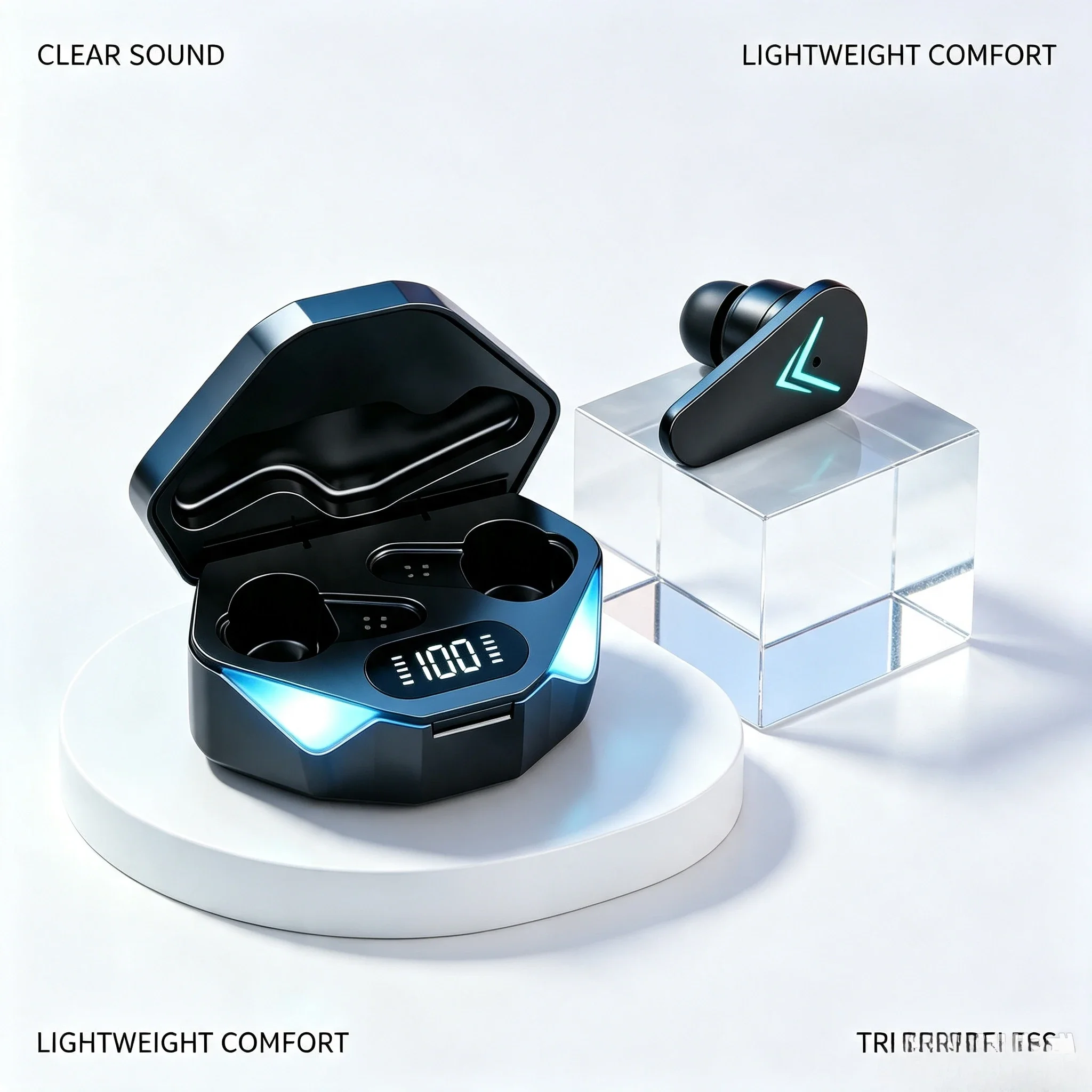 Wireless Bluetooth Earbuds with LED Display and Noise Reduction