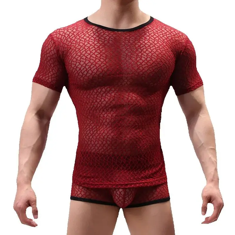 Pajamas Sets Conjuntos De Pijama Breathable Mesh Pijama Hombre Solid Ensembles Homme Top Bottom Ropa Interior Hombre Underwear