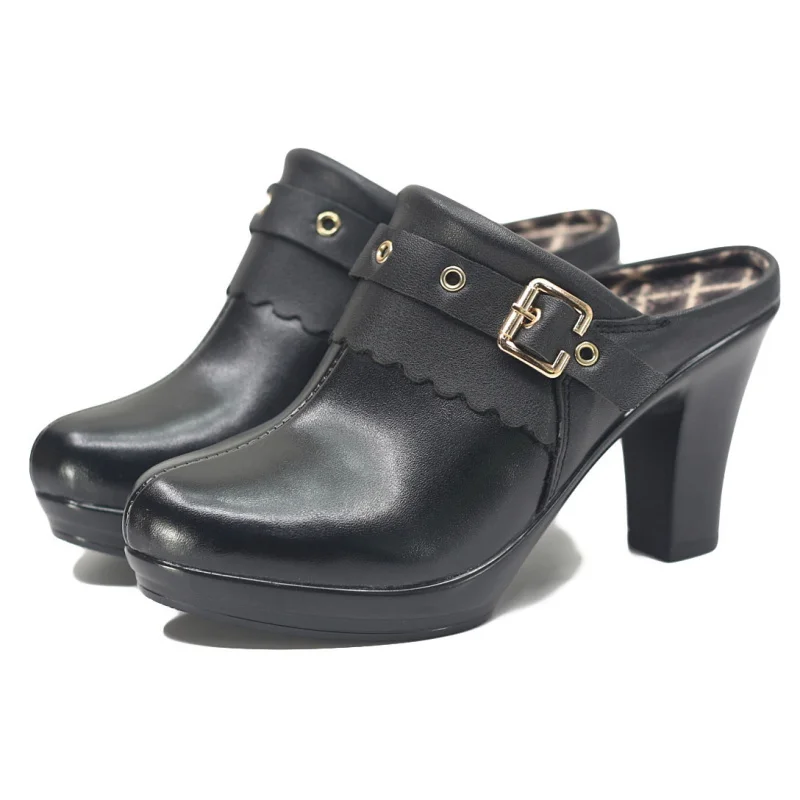 Fashion Women Pumps Slippers Ladies Female Slides Shoes Sandals 2022 Indoor Shopping Mall High-Heeled Slippers Genuine Leather