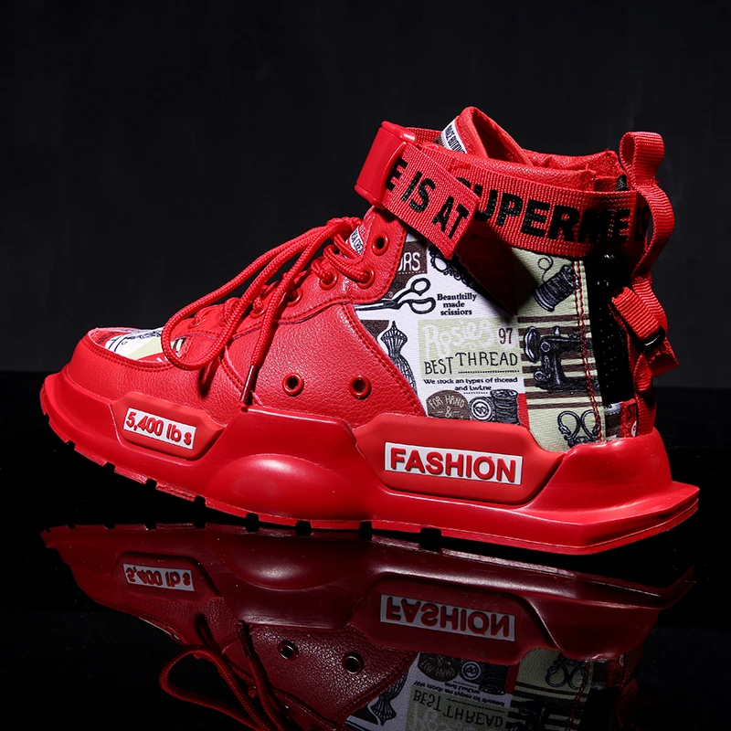 Men's Low Top Street Sneakers | Red Black Or Yellow