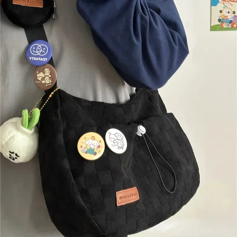 Xiuya Harajuku Style College Crossbody Bag Solid Color Plaid Print Large Capacity Shoulder Bag New Cute Fashion Designer Handbag 3