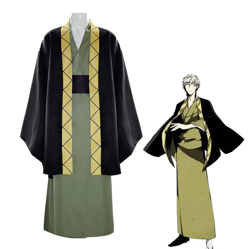 

Bungou Stray Dogs Anime Fukuzawa Yukichi Cosplay Costume Japan Samurai Uniform Full Suit Green Kimono Halloween Role Play