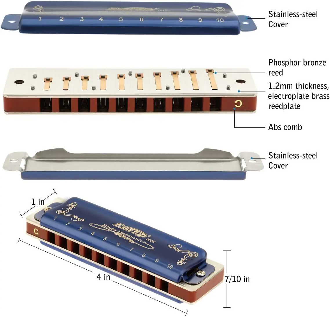 Blues-Harmonica in C , 10 Holes Blues-Harp Diatonic Harmonica 20 Tones  Mouth Organ Harmonica For Adult, Kid, Beginner - AliExpress