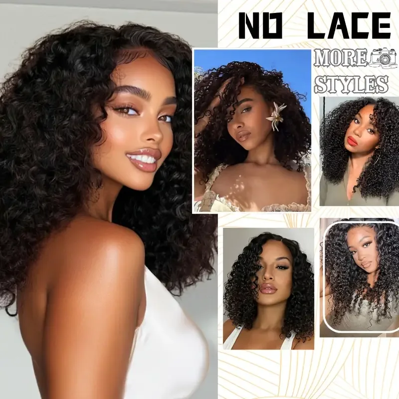 3-in-1 200% Dichte Kinky Curly Halbperücke mit Kordelzug, kleberlose Perücke aus Echthaar, unsichtbare Haarlinie, anfängerfreundlich für Frauen – Detail 3