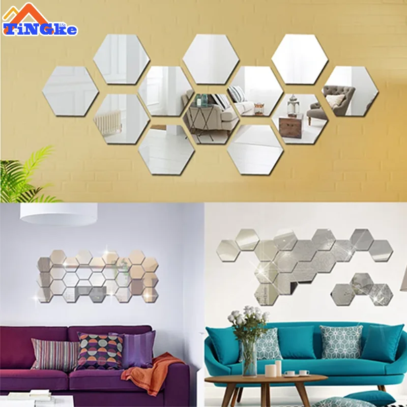 Wall Sticker Mirror Wall Sticker Acrylic Wall Sticker Acrylic Mosaic Tiles Sticker Self Adhesive Hexagon Acrylic Mirror Wall Stickers Acrylic Mosaic Tiles Decal Bedroom Room Home DIY Decoration