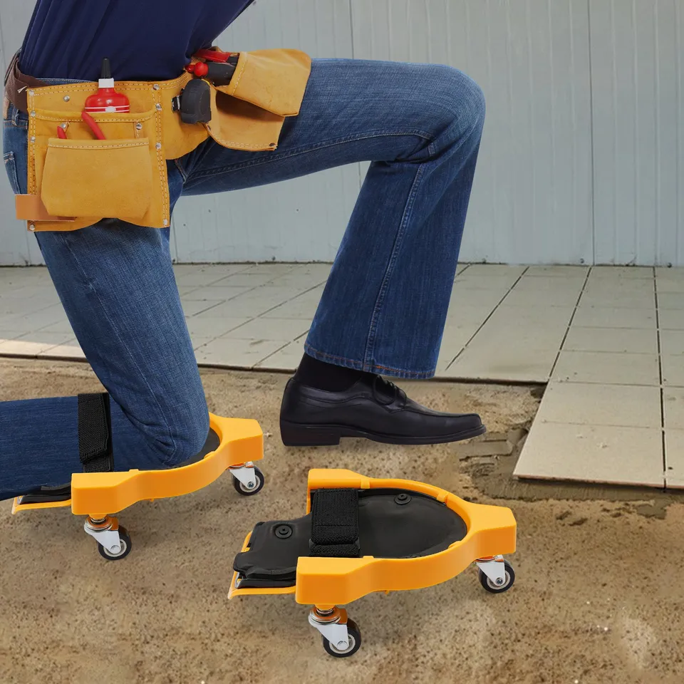 Yellow Rolling Knee Pads with Ergonomic Support