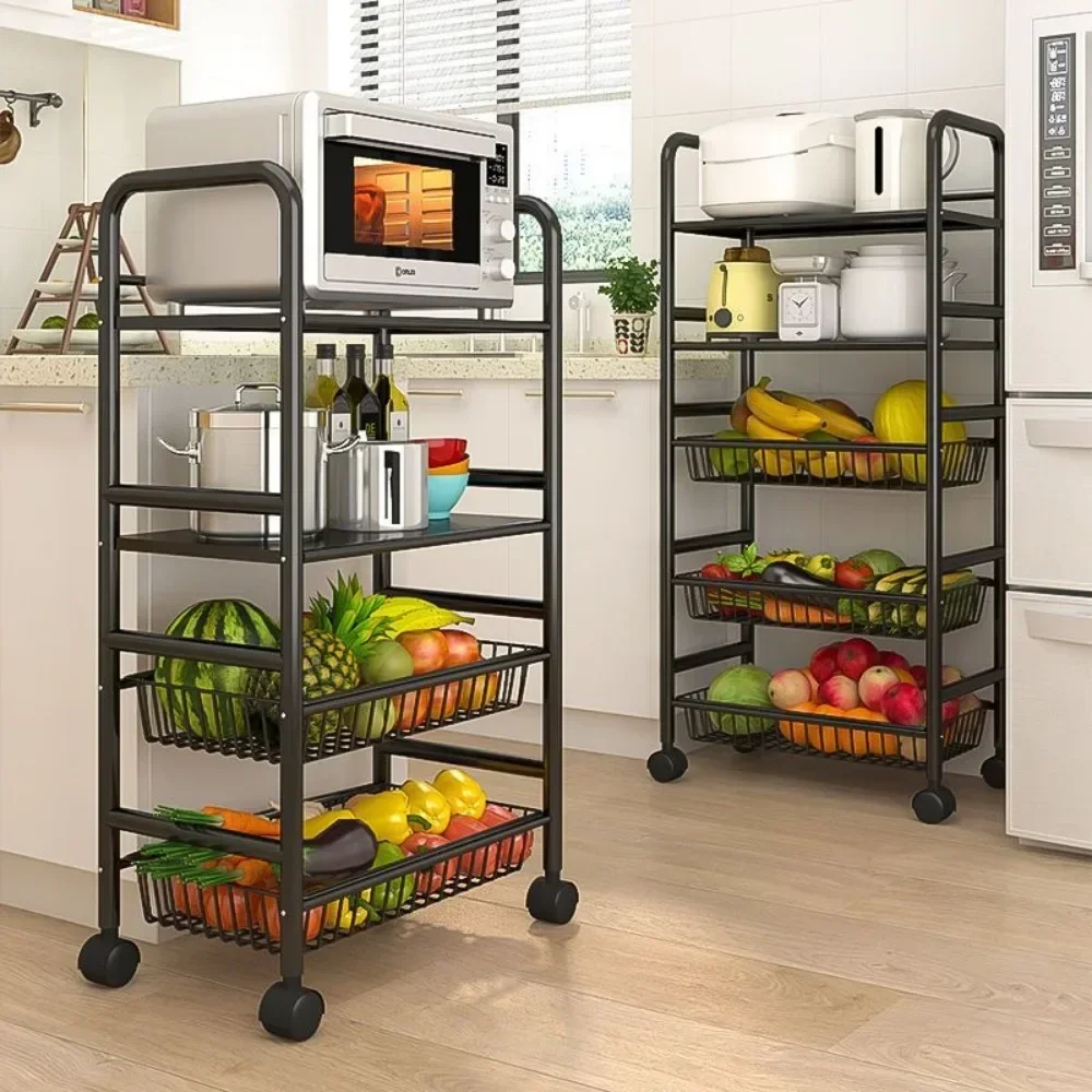 Kitchen Storage Rack with Multi-storey Moveable Small Cart Kitchen Microwave Oven Storage Rack A Living Room Fruits Snack Cart 2