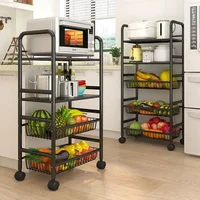 Kitchen Storage Rack with Multi-storey Moveable Small Cart Kitchen Microwave Oven Storage Rack A Living Room Fruits Snack Cart 2