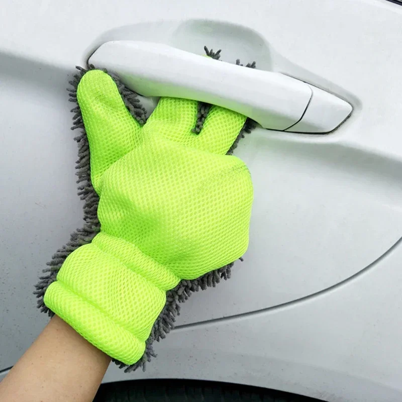 Hot Car Washing Gloves Double Sided Microfiber Five-Finger Cleaning Gloves Multifunction Car Motorbike Tire Detail Clean Tool