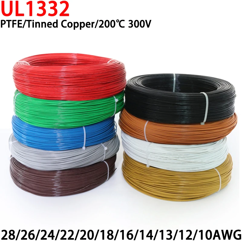 5/10M UL1332 PTFE Wire FEP Plastic Insulated High Temperature Electron Cable For 3D Printer 28/26/24/22/20/18/16/14/13/12/10AWG