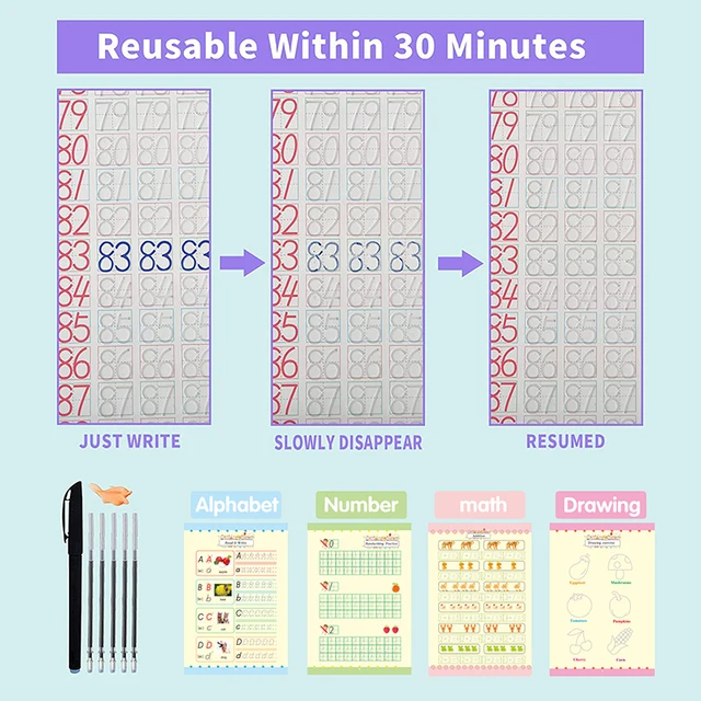 Varázslatos Gyakorlat Copybook 4 Az 1 -Ből Kézírás Gyakorlati Munkafüzet Újrafelhasználható Ábécé Szám Matematika Rajzolási Könyv Gyermekek Számára Yn17 - Image 3