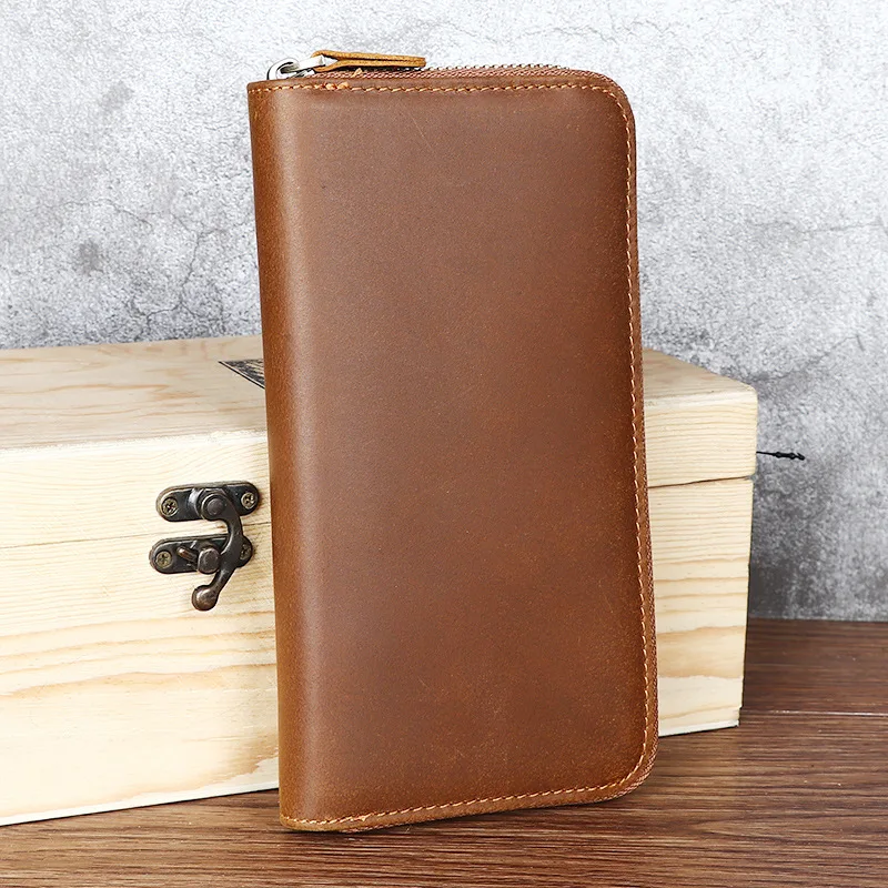 

Men Women Long Purse Wallet Genuine Leather Zipper Long Purse Real Cowhide Leather Card Wallets Clutches Ladies Purse Luxury