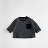 Trendy Striped Tshirt Fashion New Versatile Casual Loose Round Neck Tees New Design Long Sleeve Solid Color Tops 2