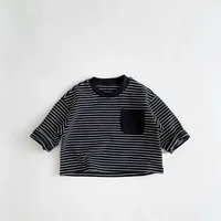 Trendy Striped Tshirt Fashion New Versatile Casual Loose Round Neck Tees New Design Long Sleeve Solid Color Tops 2