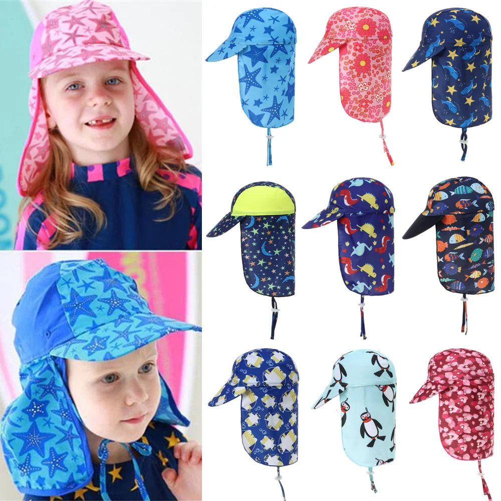 Cappelli estivi per bambini Cappelli a tesa larga regolabili Protezione UV Protezione solare per spiaggia all'aperto Cappello da sole Berretto con patta per ragazza ragazzo_voghion.com