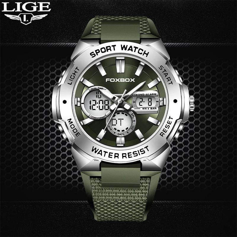 LIGE Fashion Men Watches Luxury Original Quartz Digital Analog Sport Military Wristwatch For Man Waterproof Luminous Steel Clock