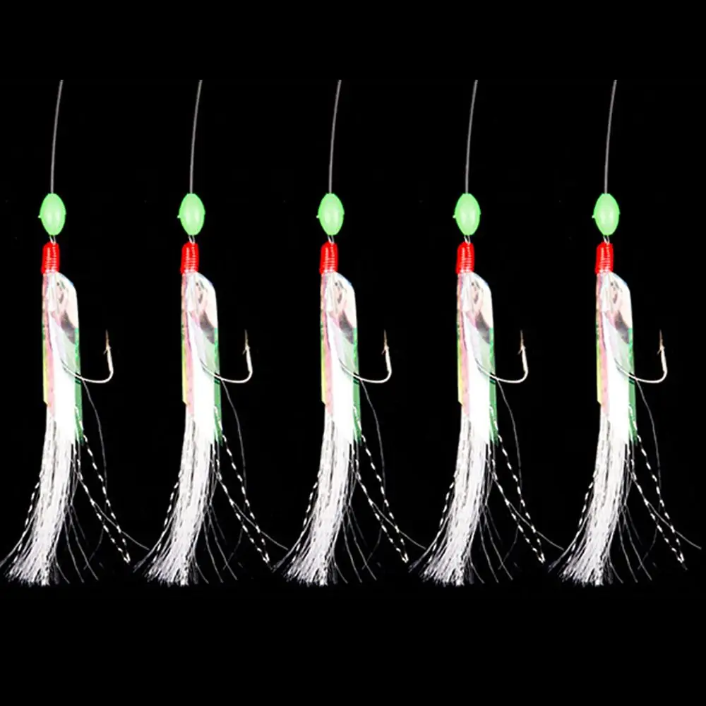 5pcs Mackerel Barbed Hook Bass Cod Lures Luminous Sea Fishing Hook Boat