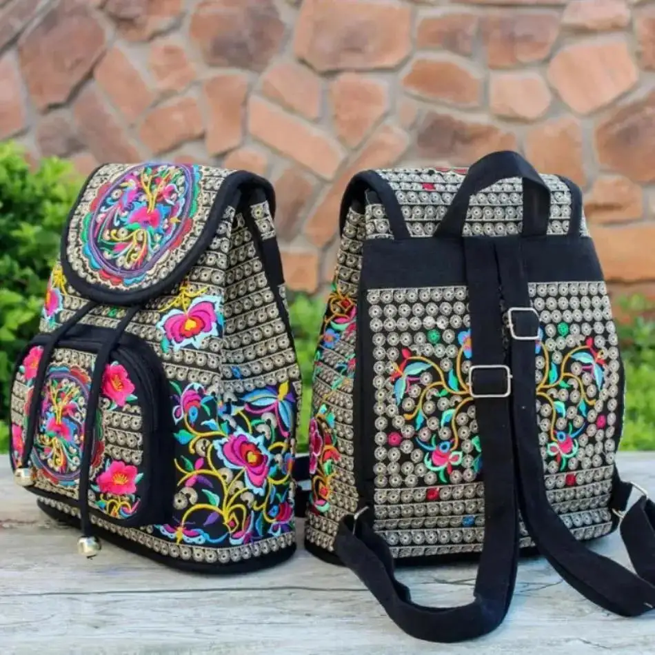 1 Pcs National Embroidery Women Shopping Cover Backpacks!Nice Floral Embroidered Lady Bohemian Backrack Top-sale Canvas Backpack
