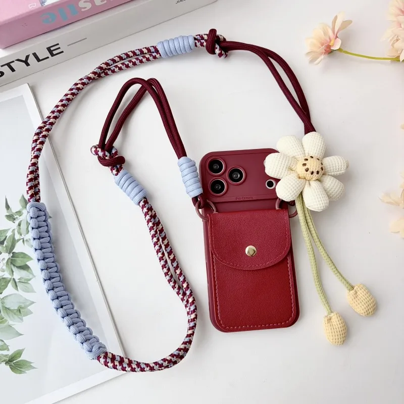 Floral Crossbody Lanyard Case with Fashionable Leather Design