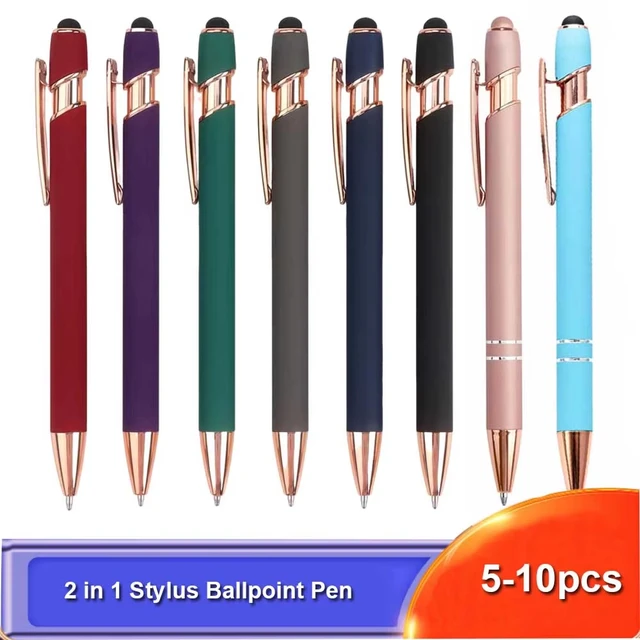 5-10 Pack 2-in-1 Stylus Pen, Retractable Ballpoint Pen w/ Stylus Tip for Touch Screen, Metal, 1.0mm Black Ink 1