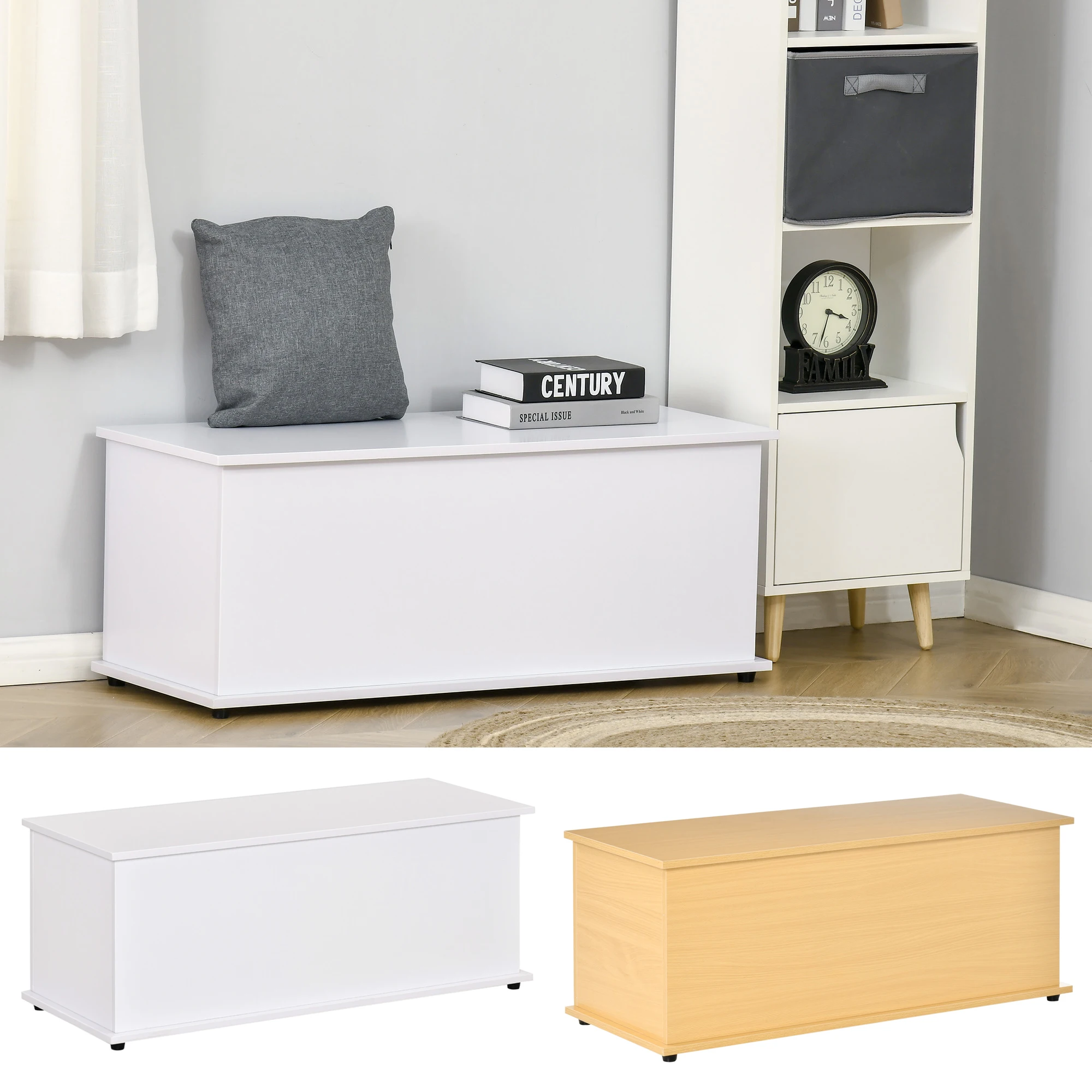 HOMCOM Banc de Rangement en Velours Coffre Rangement Tabouret avec