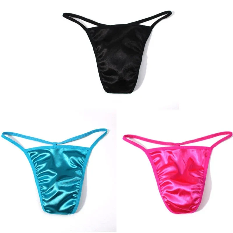 3PCS Stretchy Ultra Thin Belt G-String Smooth Satin Nude Sissy Thong Solid Gay Erotic Underwear Male Low Waist Seamless Panties