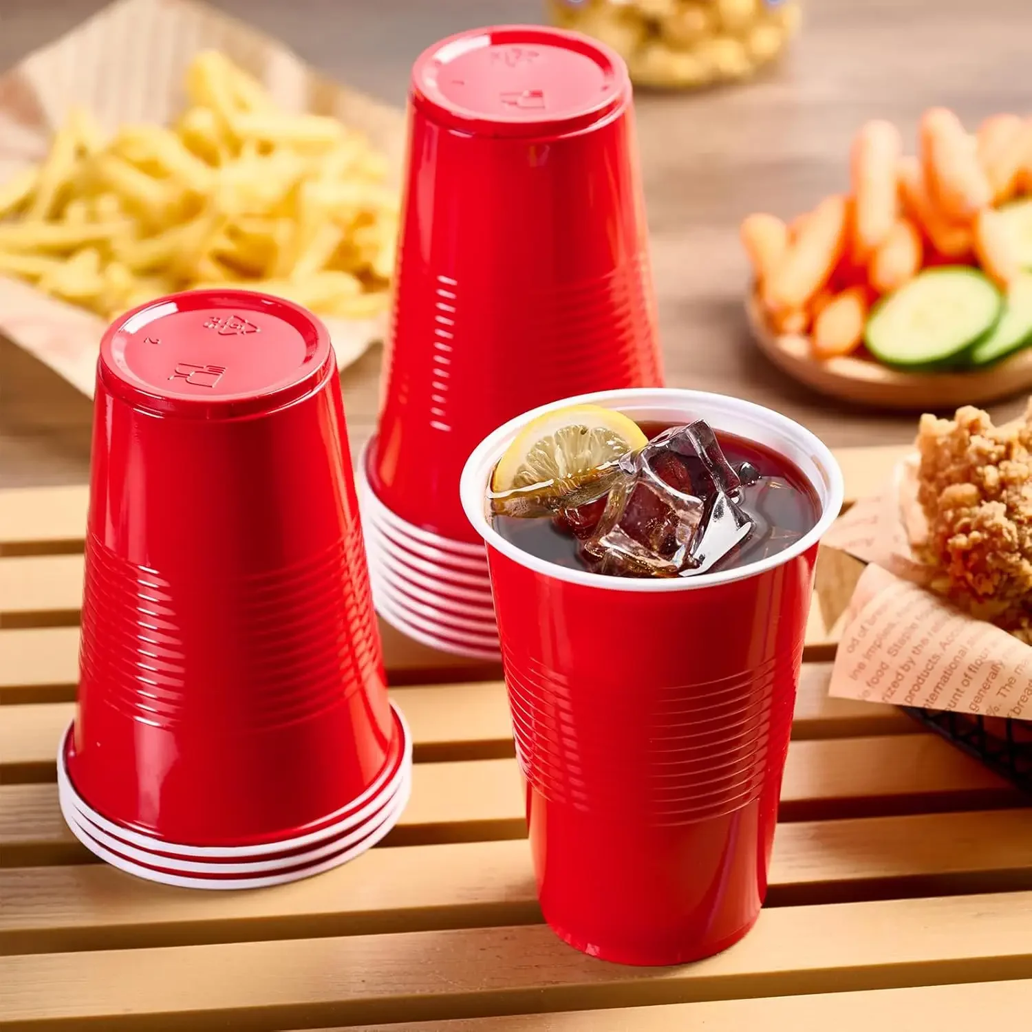 50Pcs/pack 16Oz Plastic Party Cups Disposable Water Cups Recyclable Red with Fill Lines for Drinks,BBQ,Picnic,Party Game
