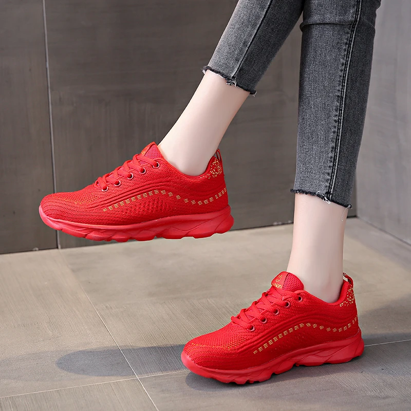 Women sports shoes Tide Trend Women's Light Weight Running Shoes Tennis Sports Sneakers Female Students Black Red Grey Jogging Travelling Footwear
