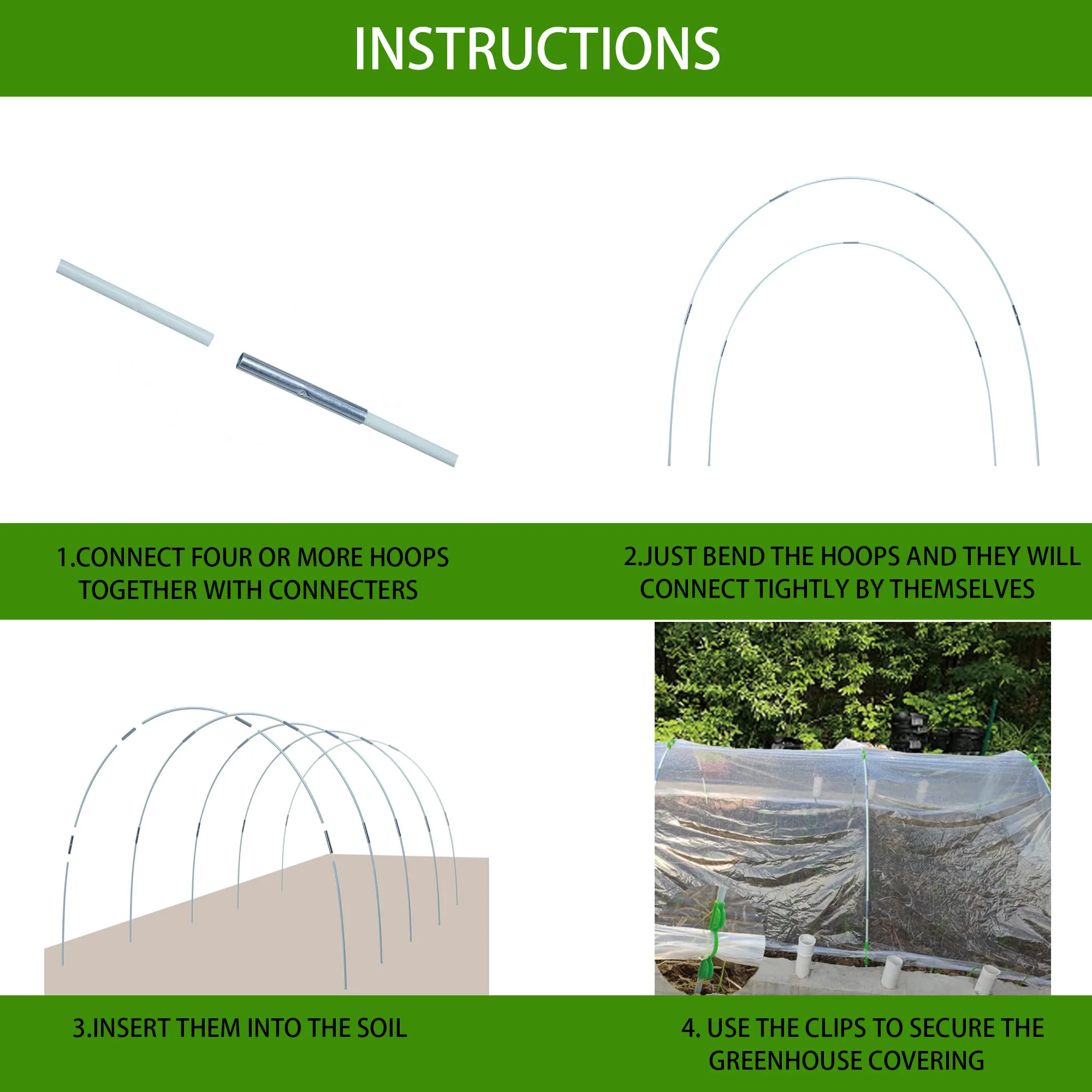 25/50pcs Garden Greenhouse Hoops，Rust-Free Fiberglass Support Frame for DIY Plant Support & Grow Tunnel