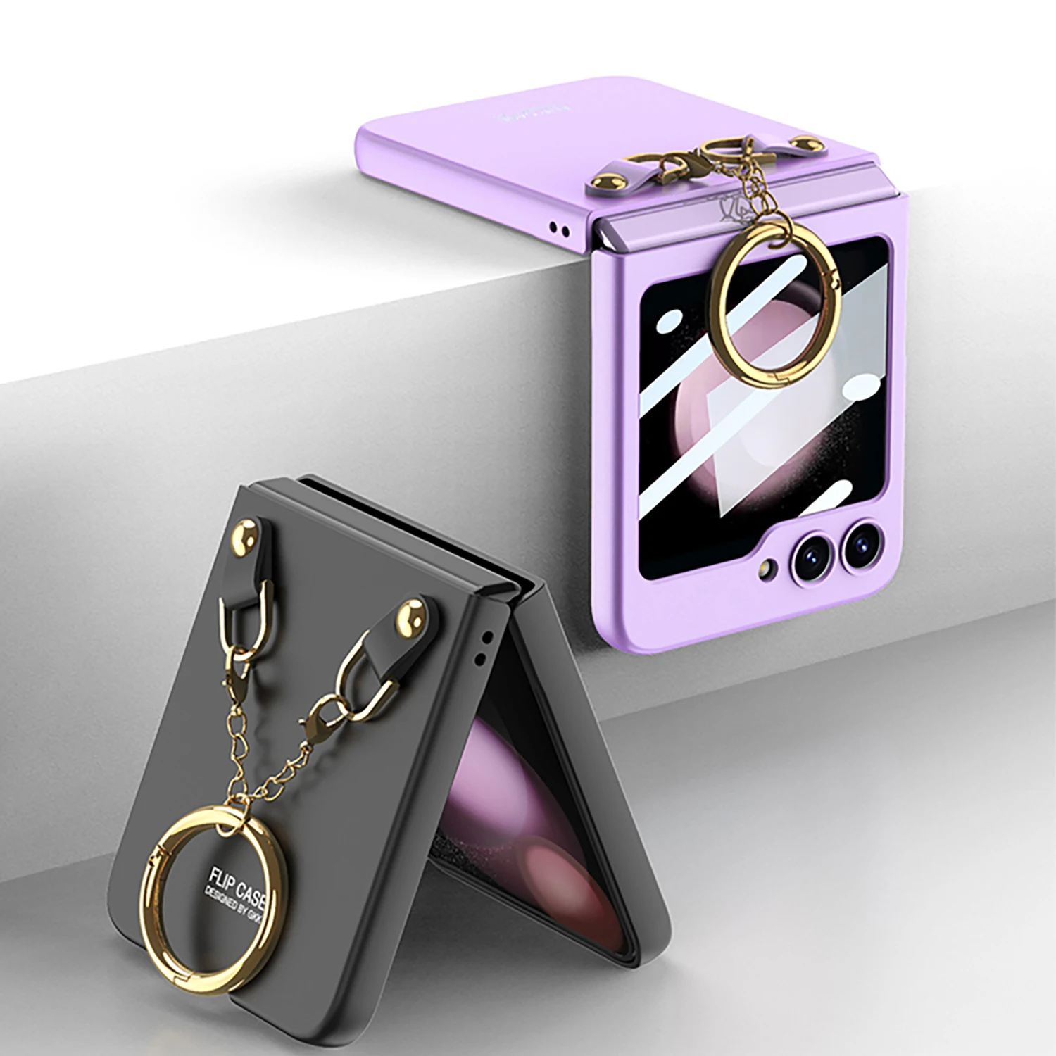 Ultra-thin Shell Film Integrated Anti-fall Protective Cover For Samsung Galaxy Z Flip 5 Fashion Necklace Ring Folding Phone Case