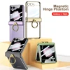 For Samsung Galaxy Z Flip 5 Case Electroplating Transparent Magnetic Folding Hinge Ring Bracket With Mirror Film Shockproof Case 2