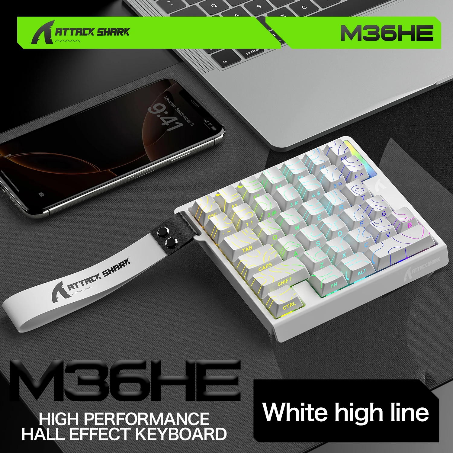 어택 샤크 M36HE 홀 이펙트 게이밍 키패드 8000Hz 128K 스캔 0.01mm RT 마그네틱 스위치 RGB 유선 원핸드 키보드