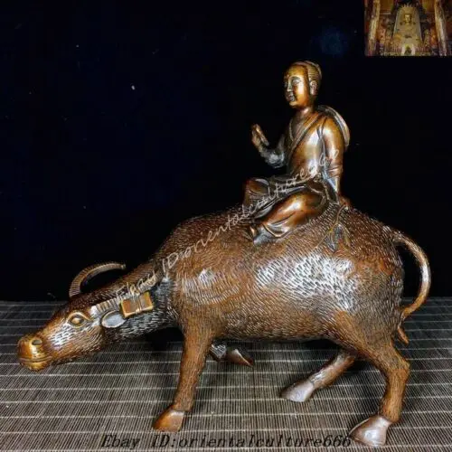 10.4 & #039 ;&# 039; China Bronze Feng Shui Lucky Wealth Zodiac Animal Boy Bull Riding Statue