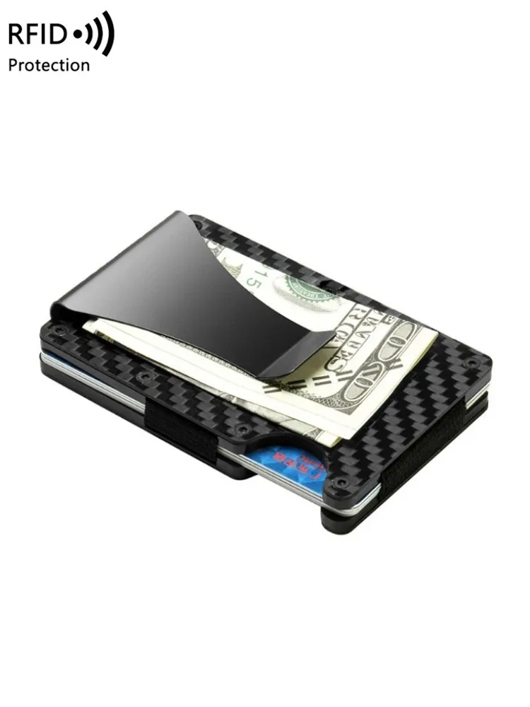 Credit Card Holder Metallic Mini Thin Minimalist RFID Blocking Men Women Luxury Business Small Wallet Money Clip