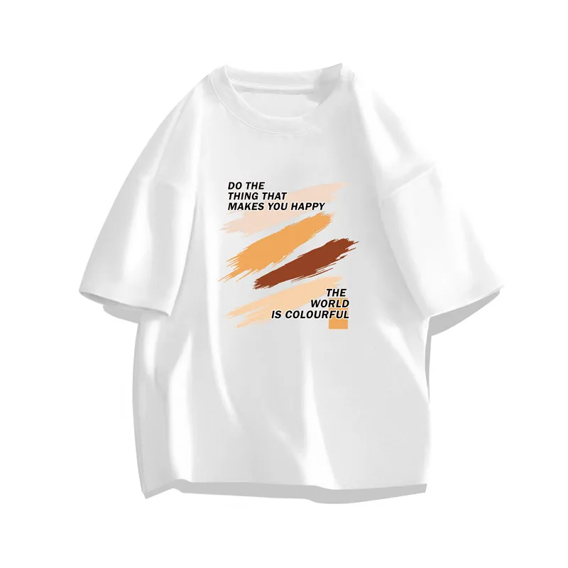 

New 2023 Summer Loose Round Neck Printed Cotton T-Shirts Outwear Loose Short Sleeve Tees Couple's Casual Tops Tshirt Clothing