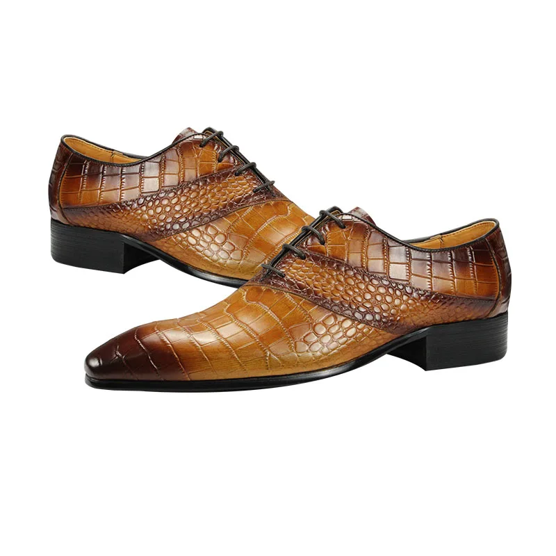 Nice Men Brown Leather Oxford Dress shoes Pointed Toe Derby