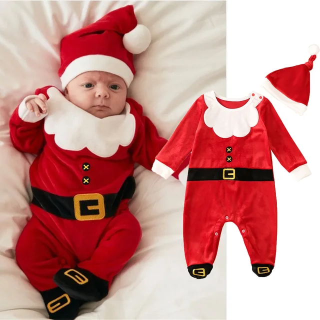 Infants Pants Girls Newborn Baby Christmas Outfit Infant Boys Girls Santa Romper Fleece Jumpsuit Xmas 1 Year Organic Clothes 1