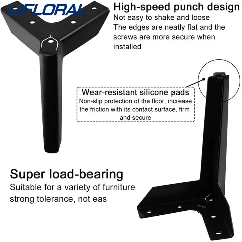 8/10/12/15cm New Metal Furniture Legs Black Golden Height Sofa Feet for Cabinet Bed Dresser Coffee Table Legs Replacement Legs