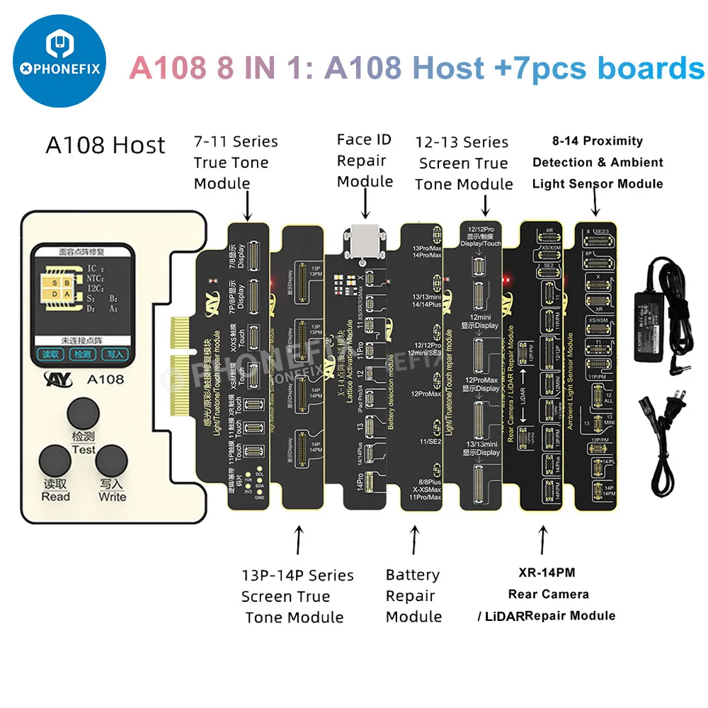 Ay A108 No Welding Dot Matrix Repair Flex Cable A108 Box Programmer Per Iphone 8-14 Promax True Tone Face Id Riparazione Della Batteria