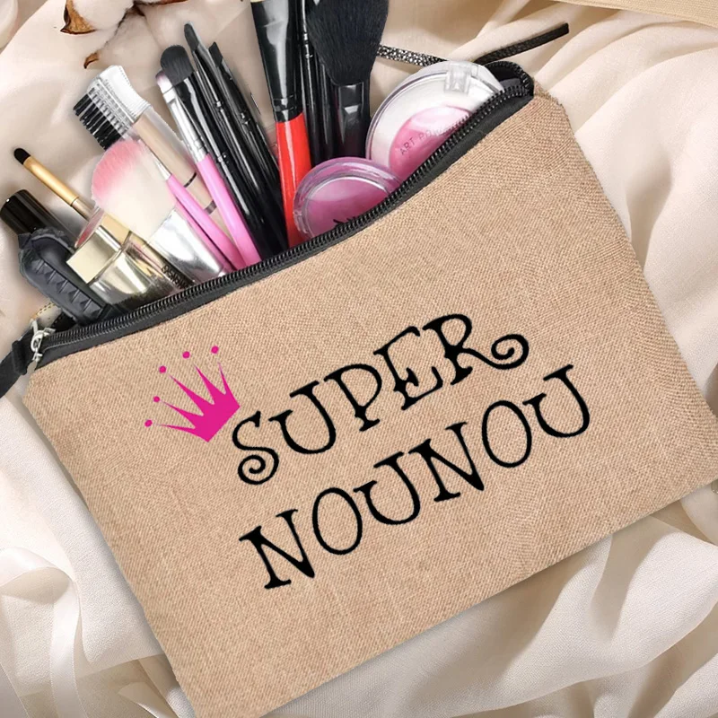 Travel Toiletries Organizer Gifts for Nounou Merci Super Nounou Print  Cosmetic Bag Women Neceser Makeup Bags Canvas Zipper Pouch _ - AliExpress  Mobile