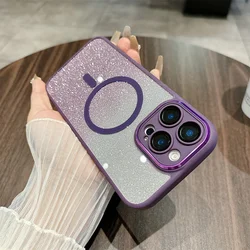 Glitter Magnetic 2 - in - 1 Clear Case with Gradient Bling and Wireless Charging Compatibility - iPhone 15 (Dark Purple)