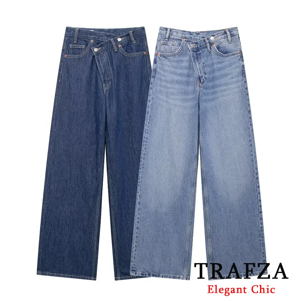 TRAFZA-Basic-Casual-High-waist-Wide-Leg-Jeans-Women-Denim-Zipper-Pocket ...
