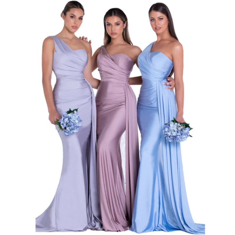 royal blue bridesmaid dresses women for wedding new satin one shoulder sexy mermaid vestidos para bodas mujer invitada chic satin wedding dress bridesmaid dresses