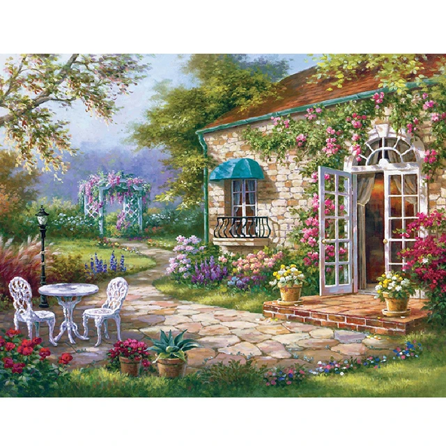 Diamond Painting House Scenery 5D Diamond Mosaic Seaside Landscape Rhinestone Embroidery Full Round Drill Home Decor CY-FJ02492-AE5