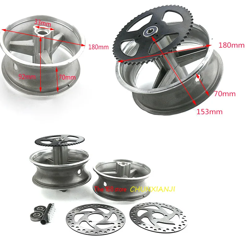 90/65-6.5 front or 110/50-6.5 rear Aluminum Wheel hub,Sprocket,Brake disc Axle bearing fits 49cc Mini Dirt Bike e Scooter Moto motorcycle wheel rims