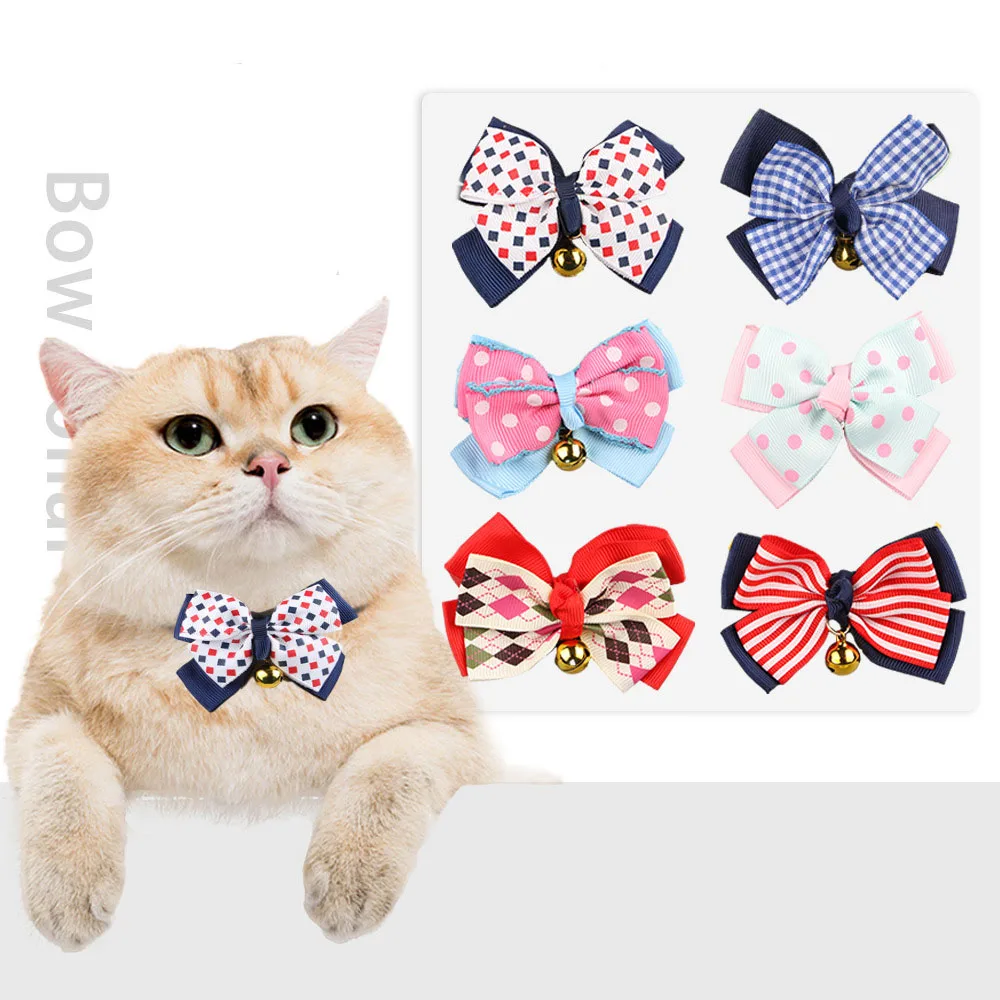 

Pet Collar with Bell Colorful Bow Tie Cat Neck Collars Adjustable Puppy Kitten Necklace Photo Prop Pets Dressing Up Tool