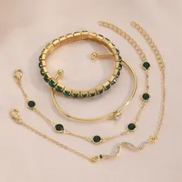 4Pcs/Set Fashion Snake Green Gemstone Bangle Rhinestone Full Metal Bracelet For Women Birthday Party Christmas Gift Jewerly 3